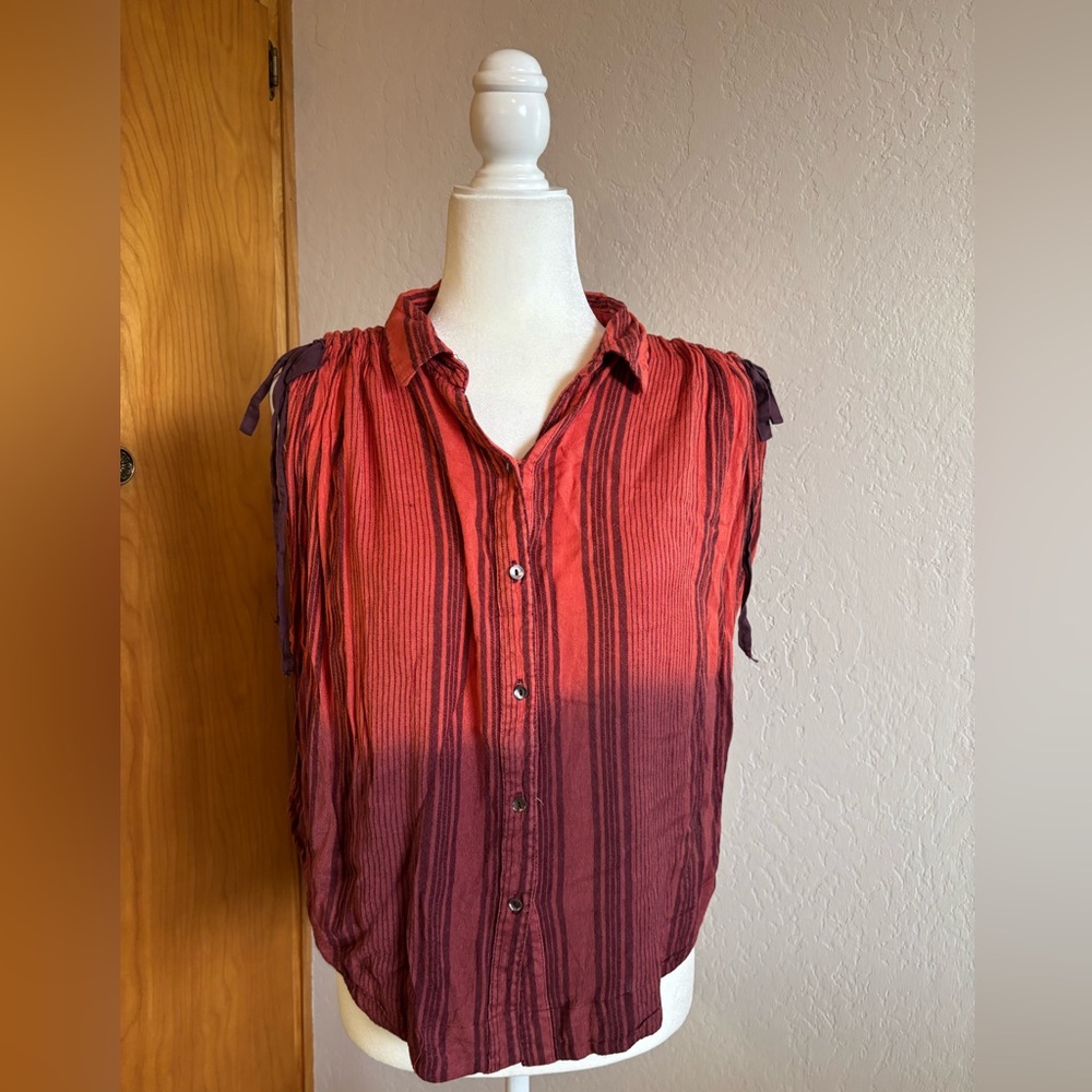 Free People Ruched Sleeve Button Down Tank Top